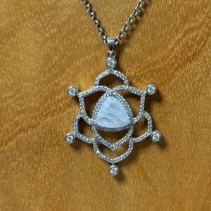 Moonstone, Israeli diamonds & sterling silver 6 point Pendant Necklace